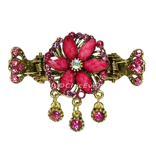 Haargreifer Blume Haarkneifer Haarklammer Metall & Strass rosa gold 8124 - zum Schließen ins Bild klicken